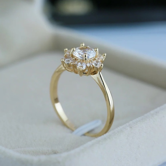 New Women’s Yellow Gold Plated Diamond Ring - Picture 2 of 2
